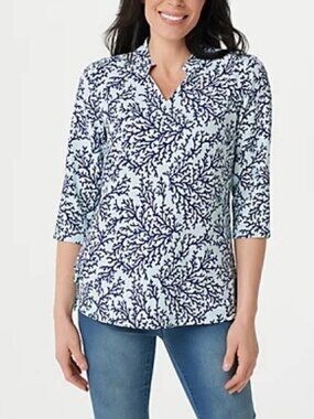 Denim & Co. Printed V-Neck 3/4- Sleeve Tunic